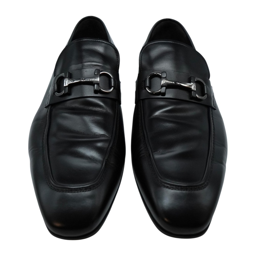 Ferragamo Loafers 13 2E Black Gancini Silver Horse Bit Buckles Luxury Shoes
